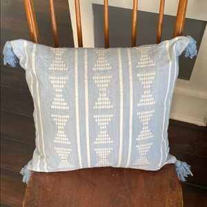 Threshold Light Blue and White Embroidered Boho Throw Pillow w/ Tassels